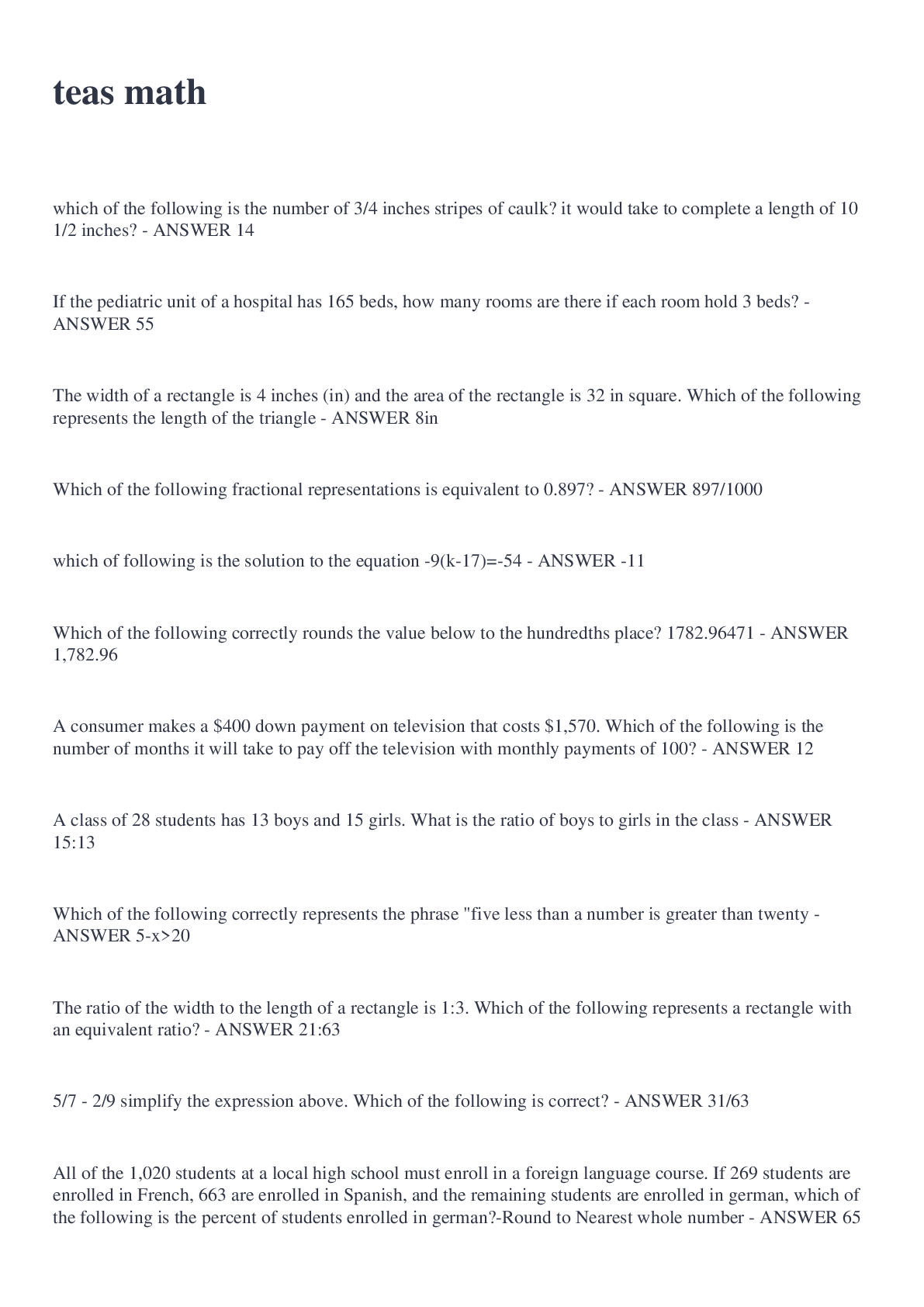 Preview image of teas math 2022/2023 document